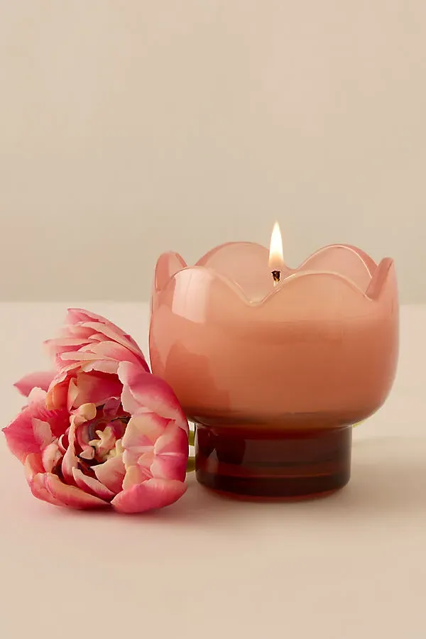 Tulip Cactus Flower Glass Candle - Pink, Cotton by Anthropologie