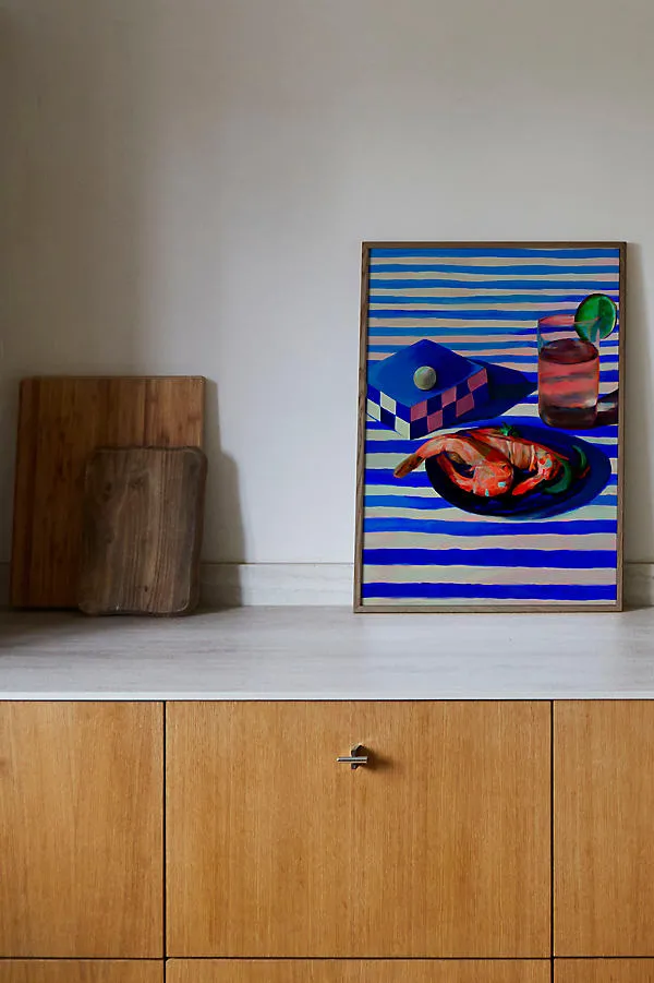 Shrimp & Stripes by Misfitting Things Framed Wall Art Print - Brown, Acrylic product