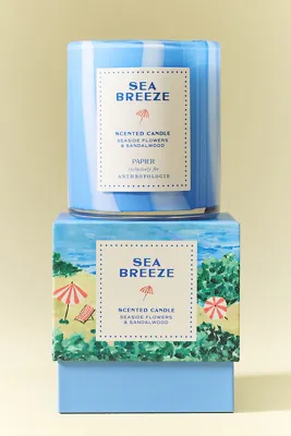 Anthropologie Seaside Flowers & Sandalwood Boxed Glass Candle - Blue product