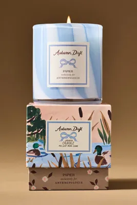 Anthropologie Woody Autumn Drift Glass Candle - Blue, Cotton product
