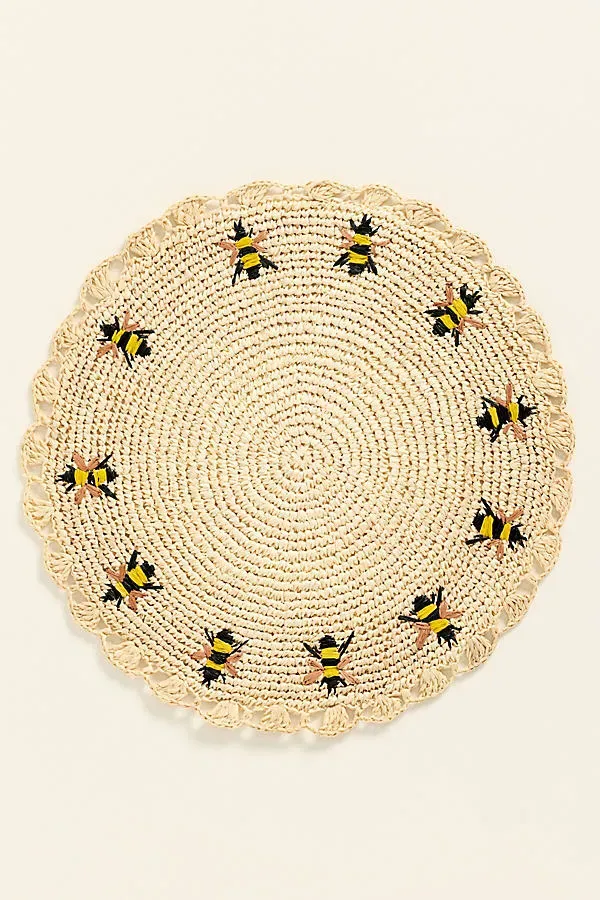 Handwoven Bee Placemat - Yellow, Raffia Palm by Anthropologie, alternate view