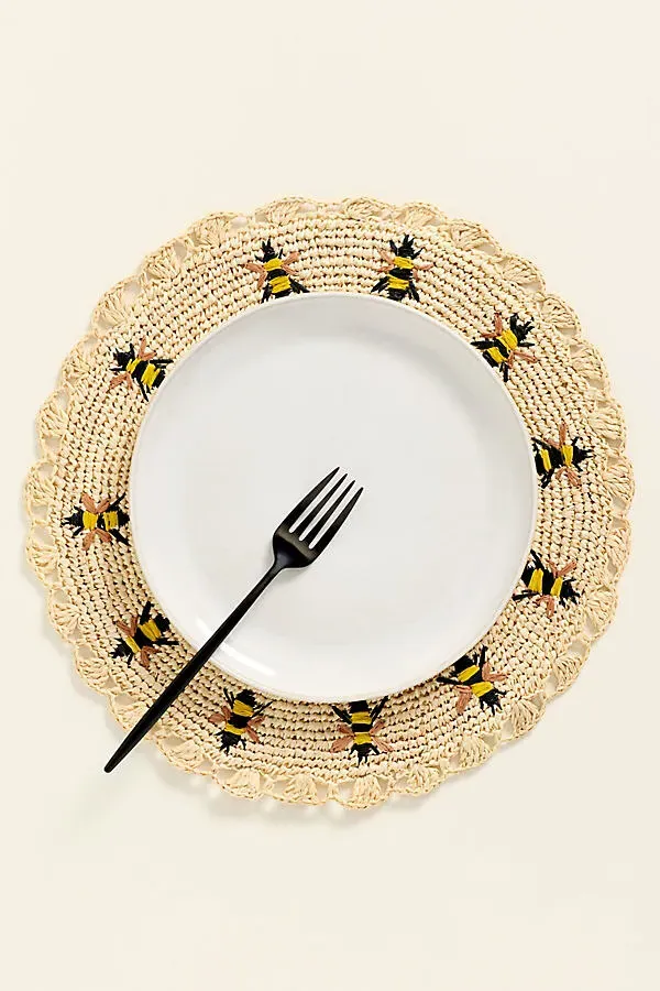 Handwoven Bee Placemat - Yellow, Raffia Palm by Anthropologie