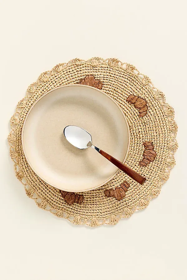 Handwoven Croissant Round Placemat - Brown, Raffia Palm by Anthropologie