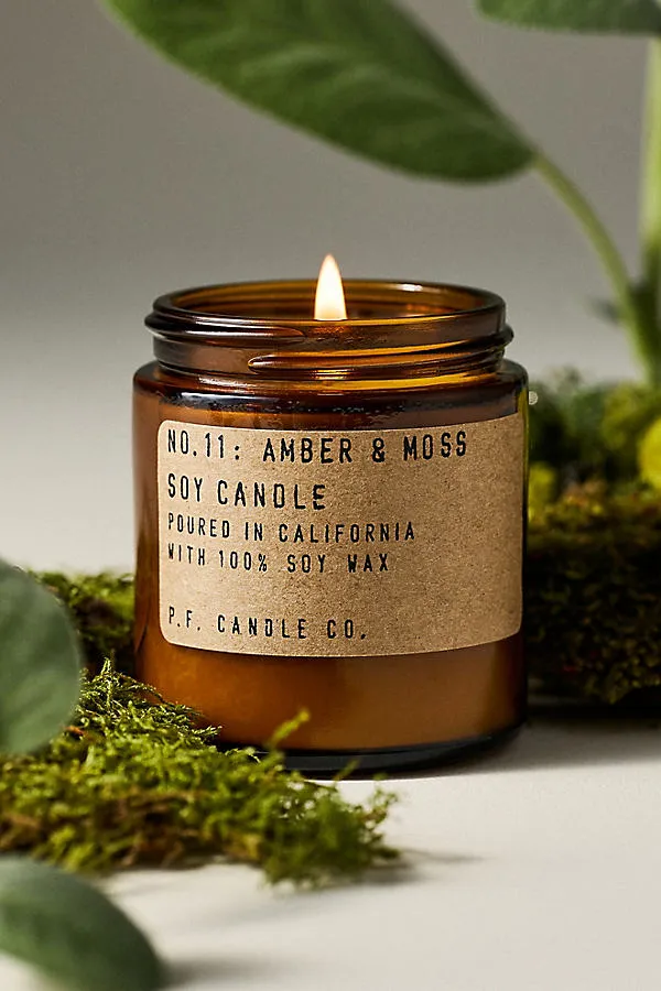 P.F. Candle Co. Amber & Moss Mini Glass Candle - Gold, Cotton by Anthropologie