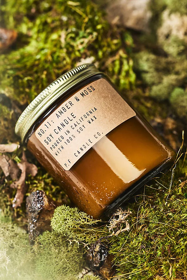 P.F. Candle Co. Woody Amber & Moss Glass Candle - Brown, Cotton by Anthropologie