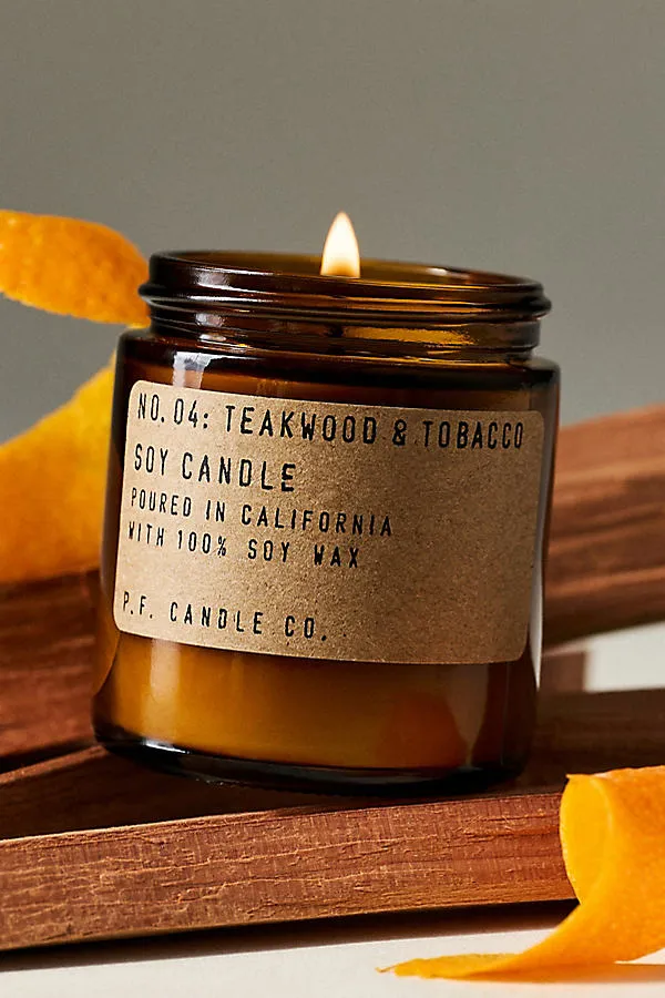 Teakwood & Tobacco Mini Glass Candle - Gold by Anthropologie