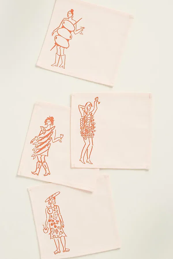 Julie Peach Dinner Girls Cocktail Napkins Set of 4 - Orange, Cotton product