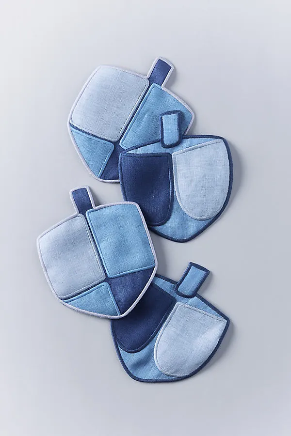 Holiday Cocktail Napkins Set of 4 - Blue, Linen by Anthropologie