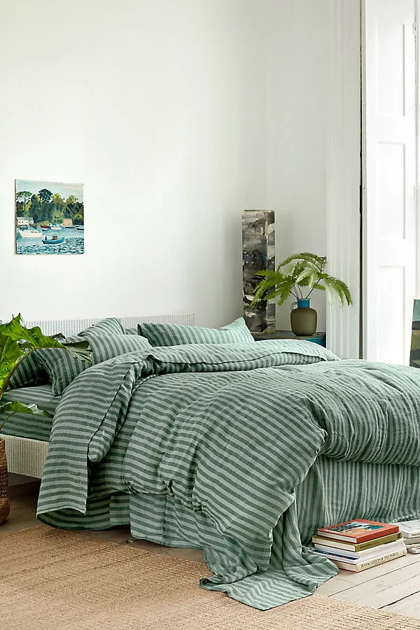 King Size Duvet Cover - Green, Cotton Linen by Anthropologie