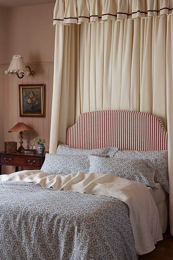Posy Bud King Size Duvet Cover - Blue, Cotton Linen by Anthropologie