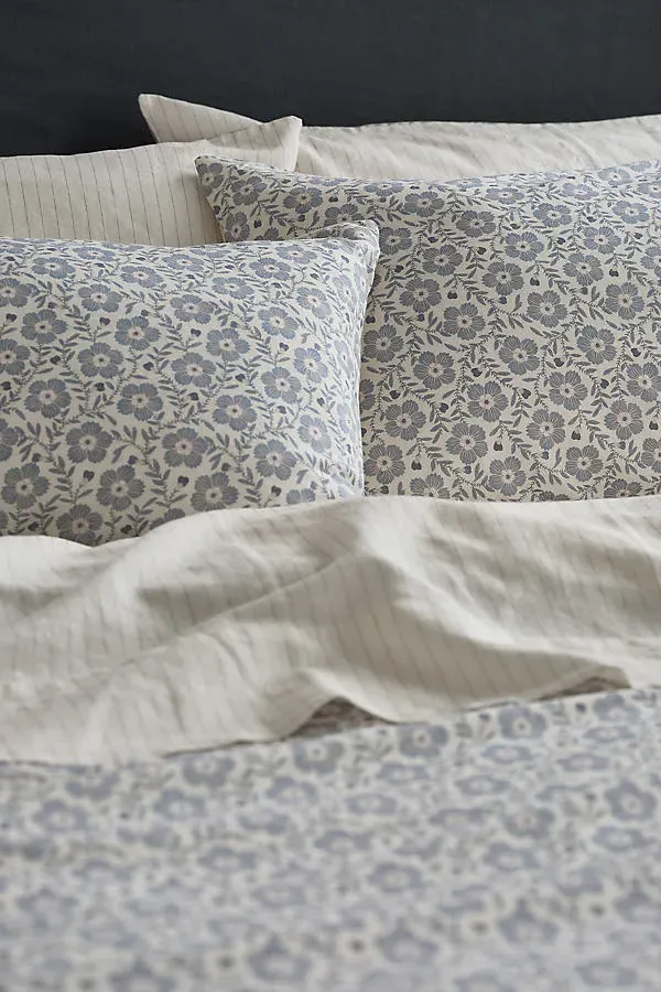 Posy Bud Standard Pillowcase Pair - Cotton, Linen by Anthropologie