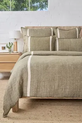 Rory Queen Size Duvet Cover - Green, Linen product