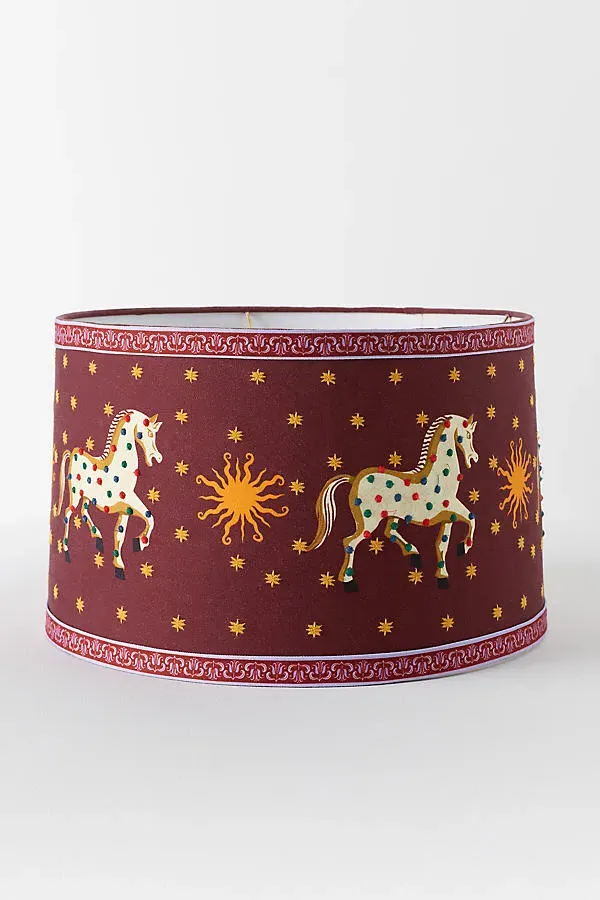 Horse 16" Drum Lampshade - Red, Cotton by Anthropologie