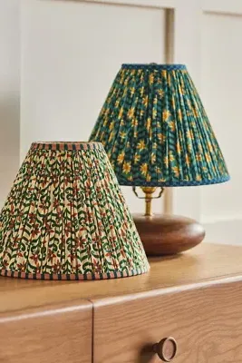 Ruched Medium Lamp Shade - Blue, Cotton Voile by Anthropologie, image 2
