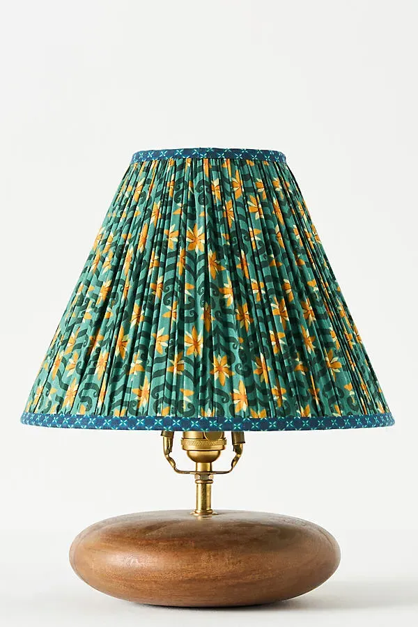 Ruched Medium Lamp Shade - Blue, Cotton Voile by Anthropologie