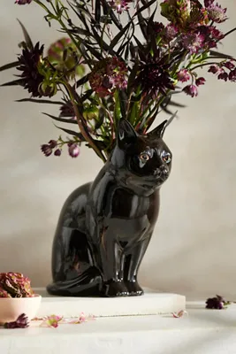Quail Ceramics Lucky Cat Small Vase - Black, Stoneware by Anthropologie, alternate view