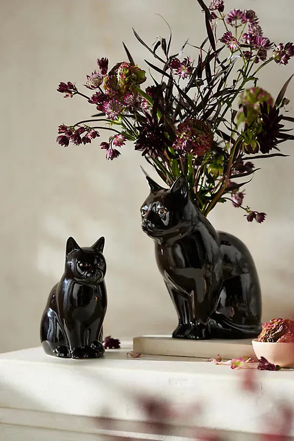 Quail Ceramics Lucky Cat Small Vase - Black, Stoneware by Anthropologie