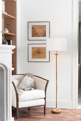 Clove Stem Metal Floor Lamp - Gold, Linen by Anthropologie, alternate view