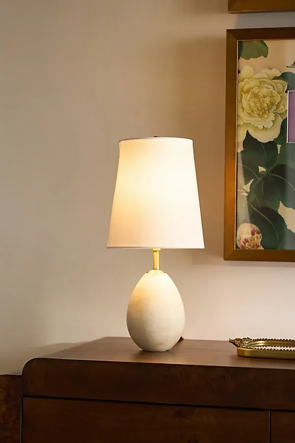 Jared Alabaster Mini Table Lamp - White, Linen product