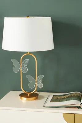 Mariposa Glass Butterfly Table Lamp - Gold, Linen product