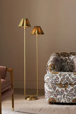 Polly Scalloped Shaded Metal Floor Lamp - Green, Linen alternate view