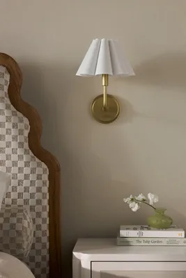 Polly Scalloped Shaded Metal Sconce Wall Light - White, Linen product