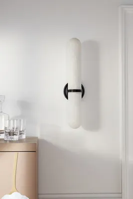 Reed Salon Double Wall Sconce - Black, Linen product