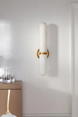 Reed Salon Double Wall Sconce - Yellow, Linen by Anthropologie, alternate view