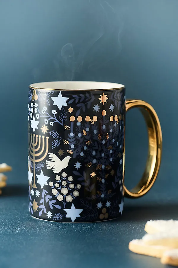 Porcelain Menorah Mug - Blue by Anthropologie