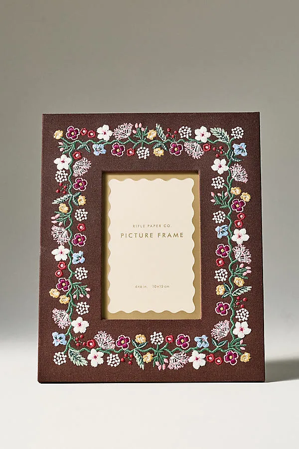 Rifle Paper Co. Fabric Wrapped Embroidered Frame - Brown by Anthropologie