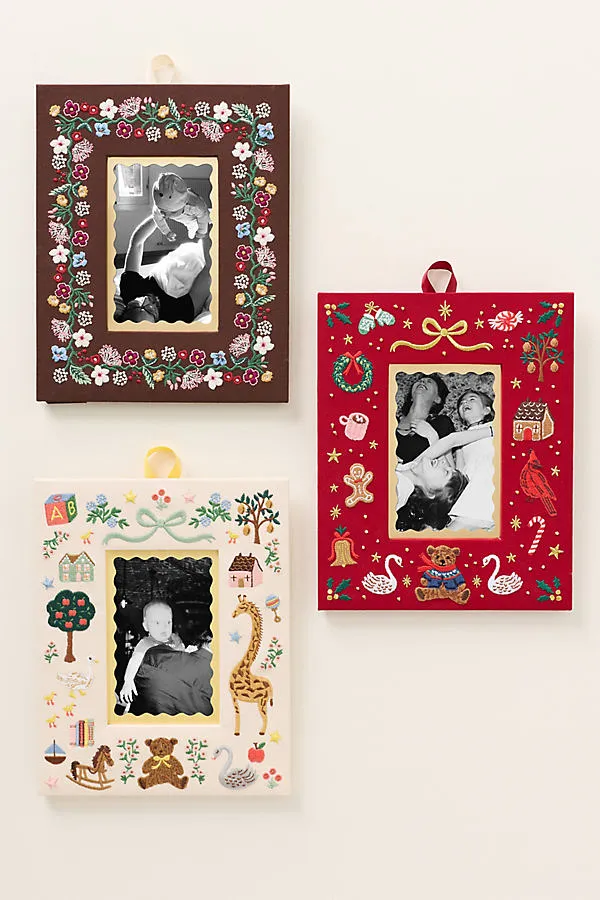 Rifle Paper Co. Fabric Wrapped Embroidered Frame - Ivory by Anthropologie
