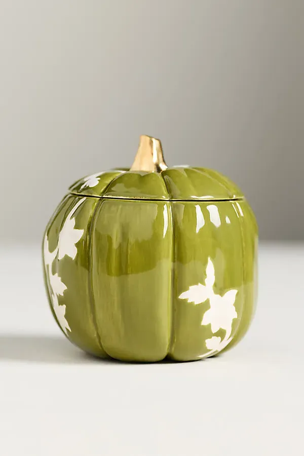 Floral Ceramic Pumpkin Vessel Medium - Green by Anthropologie, image 2
