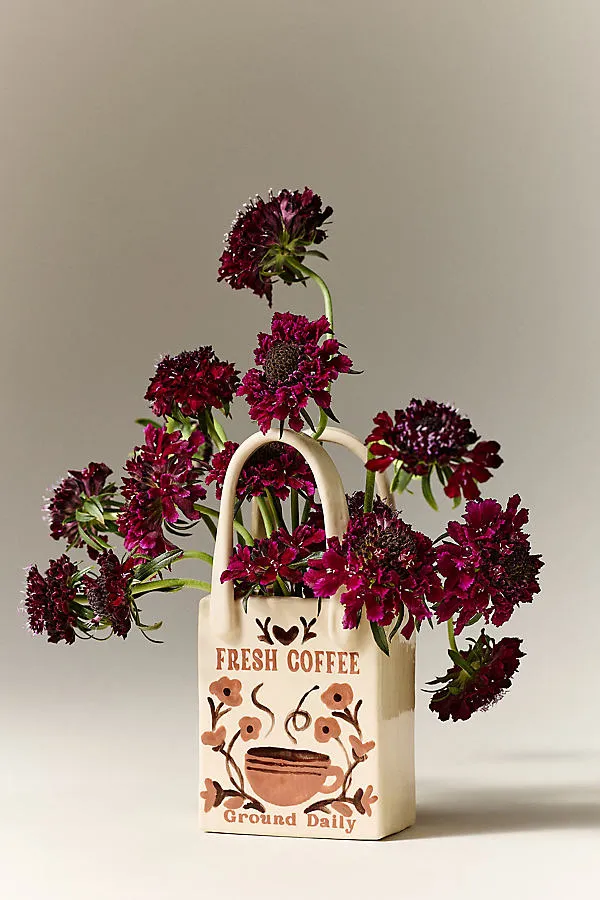 Flower Market Tote Bud Vase - Brown, Ceramic by Anthropologie