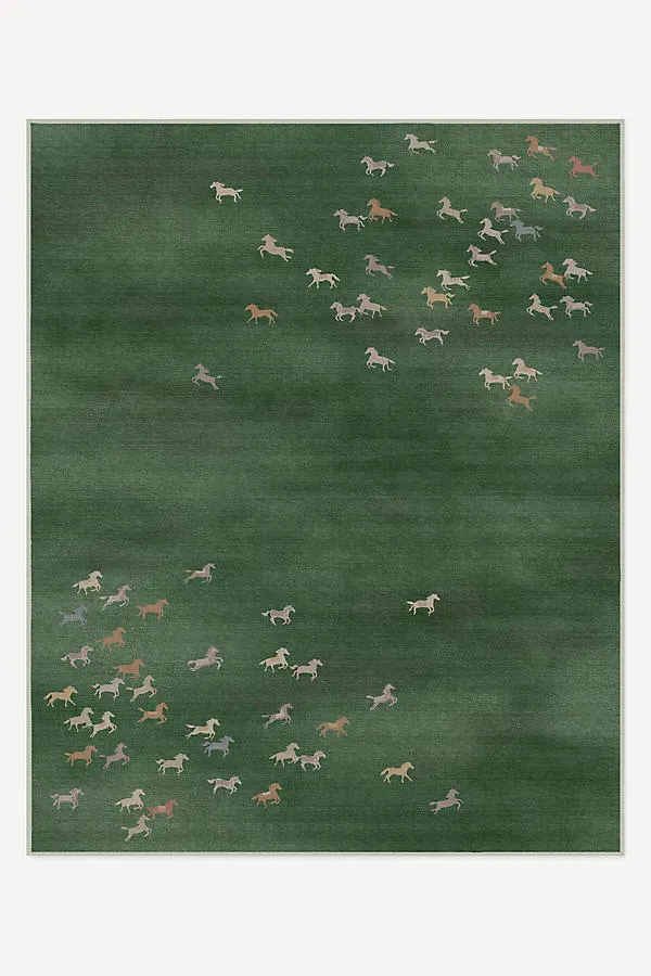 Felix Tufted Horses Rug 9x12 - Green, Polyester by Anthropologie