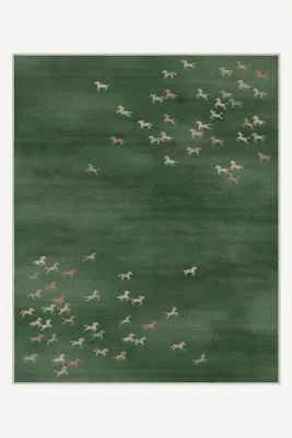 Felix Tufted Horses Washable Rug - Green, Polyester alternate view