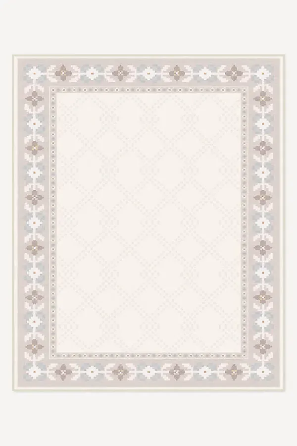 Kinley Floral Border Washable Rug - Beige, Polyester by Anthropologie