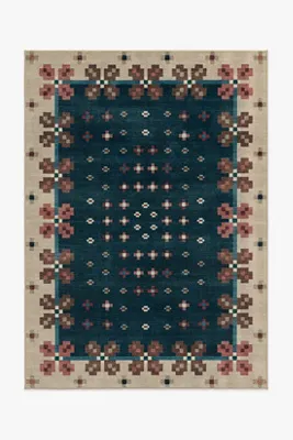 Scandi-Floral Clove 9x12 Washable Rug - Blue, Polyester by Anthropologie, alternate view