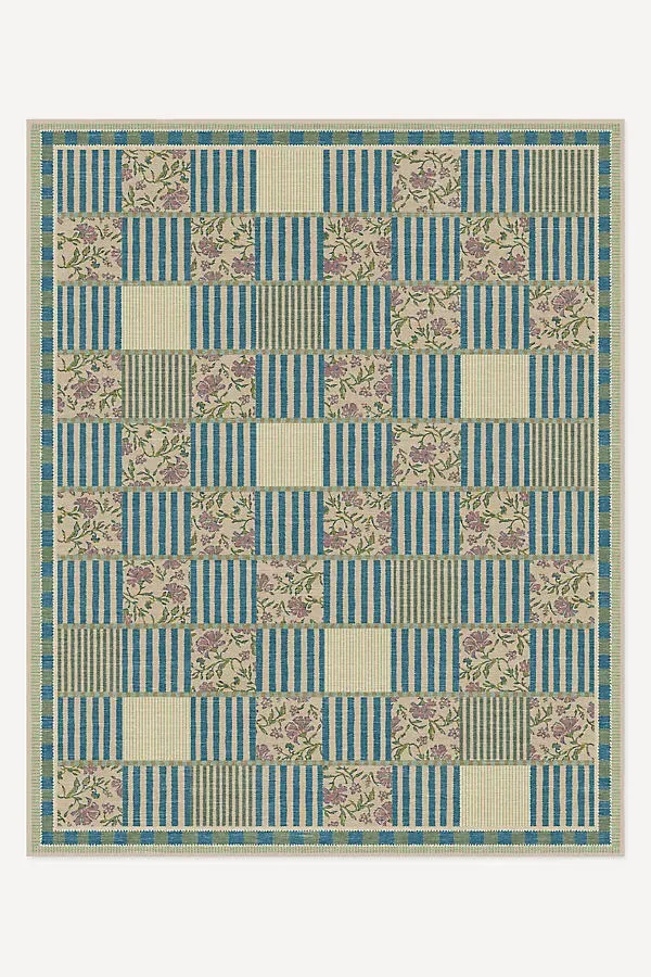Wendel Patchwork Washable Runner Rug - Blue, Polyester by Anthropologie