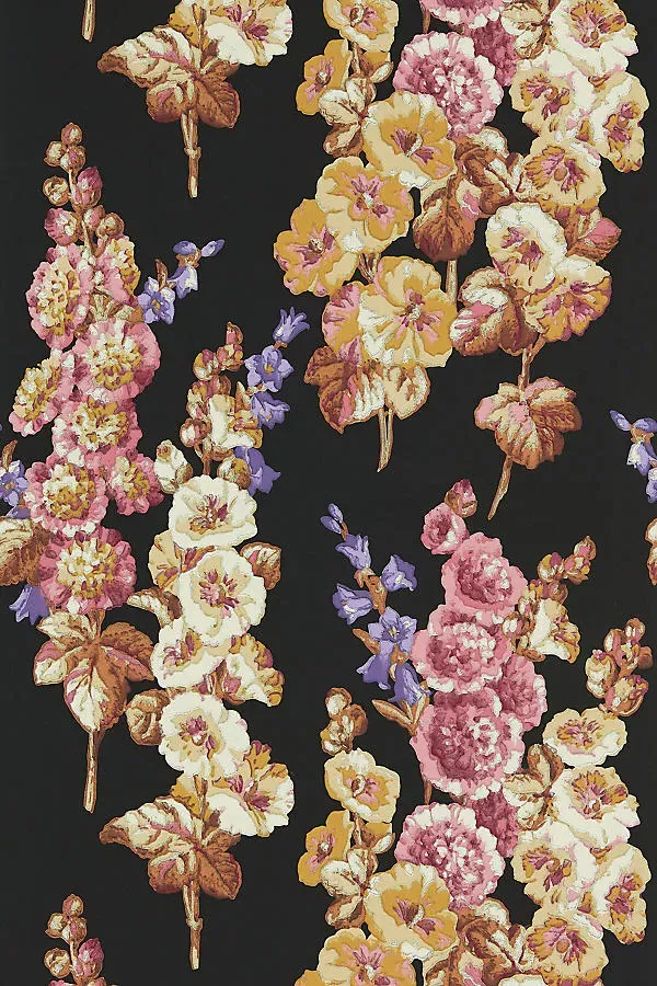 Hollyhocks Floral Wallpaper - Black product