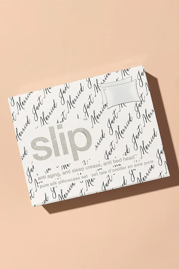 Slip Just Married Queen Size Pillowcase Set - White, Silk product