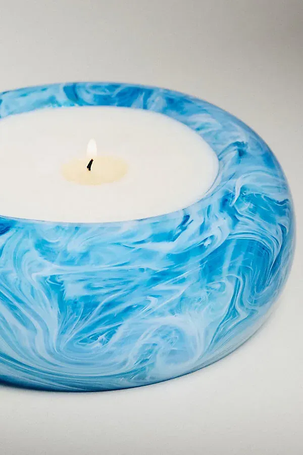 Slow Burn Glass Small Floral Lavender Glass Candle - Blue product