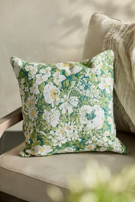 Peony Field Square Outdoor Pillow - Green, Acrylic by Anthropologie, alternate view