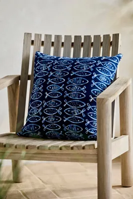 School of Fish Square Outdoor Pillow - Blue, Acrylic product