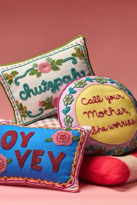 Embroidered Cotton Pillow with Beadwork and Cord Piping by Anthropologie, alternate view
