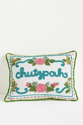Embroidered Cotton Pillow with Beadwork and Cord Piping - Green by Anthropologie, image 2