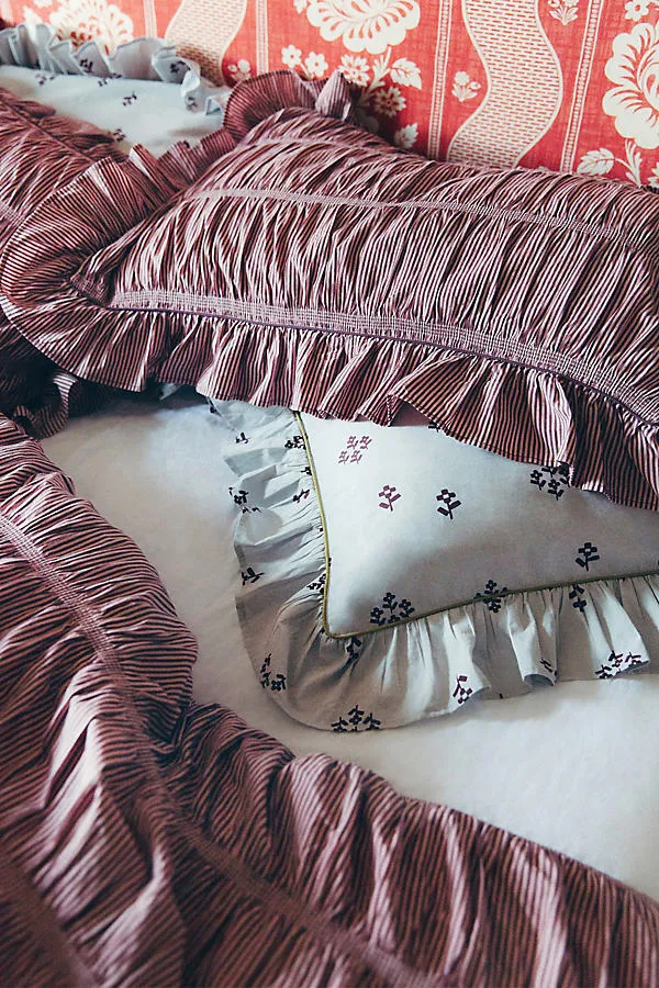 Micro Stripe Ruffle EU Double Bedding Set - Cotton alternate view