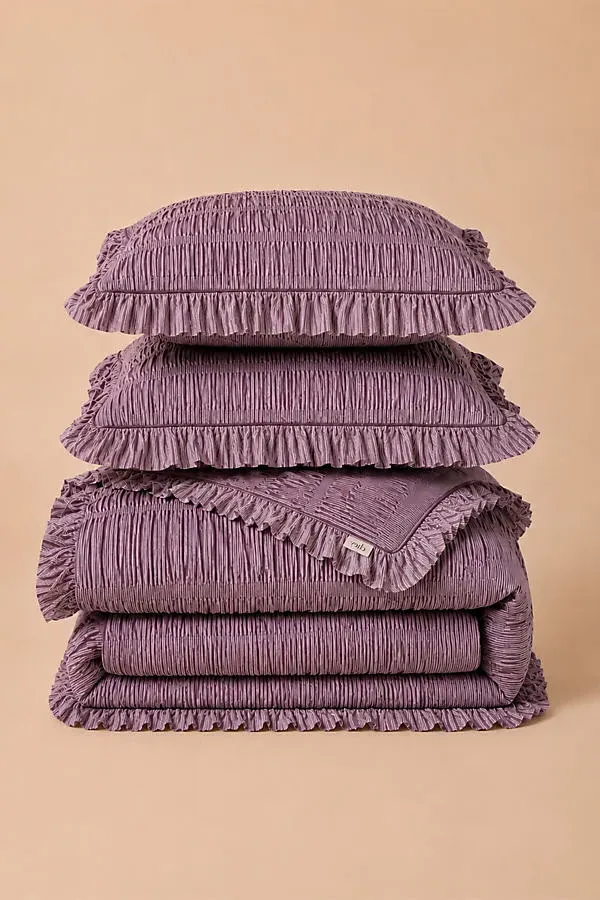 Micro Stripe Ruffle EU Double Bedding Set - Cotton product