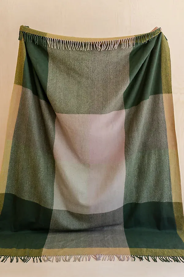 Recycled Wool Check Throw Blanket - Green product