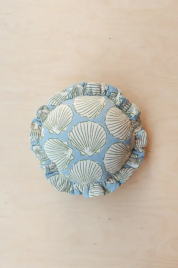 Round Ruffle Cushion Cover - Blue, Cotton product