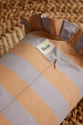 Stripe Bolster Cushion with Ruffled Edge - Orange, Cotton product